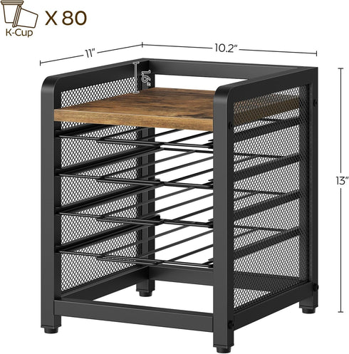 Coffee Pod Holder: K Cup Holder, 4-Tier Coffee Pod Organizer for 80 Pods, Space Saving for Home Office, Rustic Brown