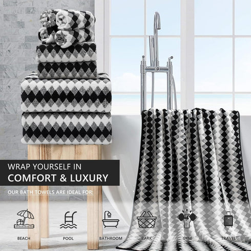 8 Set White|2 Sheet,2 Towels,4 600GSM Set Piece Bathroom Towel Black Oversized Large Bath Towels Hand Washcloths| Soft