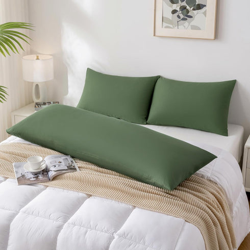 JELLYMONI Pillowcases Standard Set of 2, Green Cotton Envelope Pillow Covers 20×26in, 100% Washed Cotton Soft