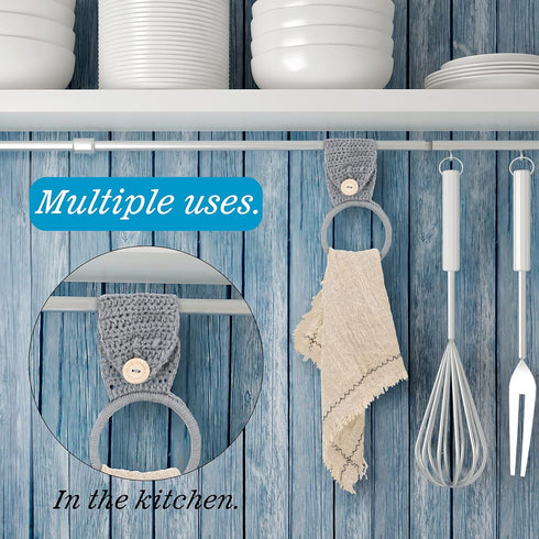 Tatuo 3 Pieces Crochet Towel Holder, Hanging Kitchen Dish Towel Holder Ring for Stove, Gray