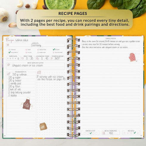 PLANBERRY Recipe Book – Blank Hardcover Cookbook to Write In Your Own Recipes - 60 Recipes, 6.3”x8.4” (Orange Fresh)