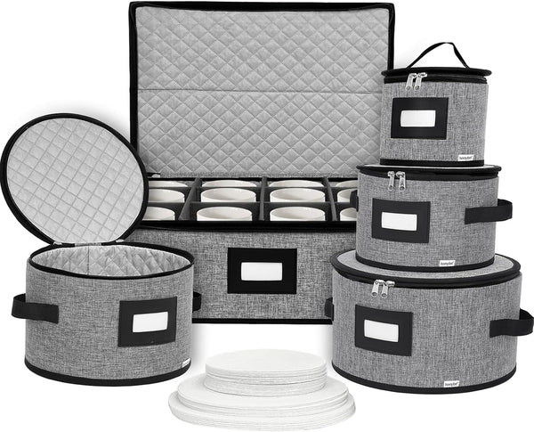 China Storage Containers, Hard Shell with Felt Dividers for Plates, 5-Piece Moving Boxes for Kitchen Organization