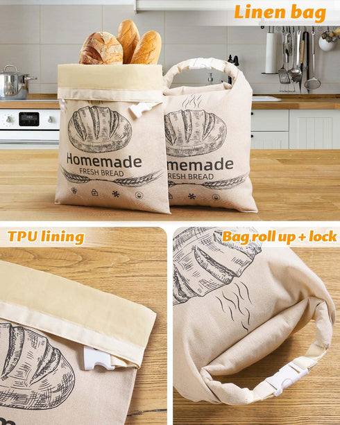 1 Pack 17 12.6 Inches Beeswax Bread Bags for Sourdough,Reusable Organic Linen Beeswax Bread Bag for Homemade Sourdough
