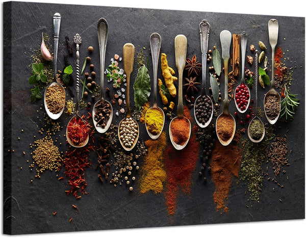 iHAPPYWALL Large Kitchen Pictures Wall Decor Couful Spice in Spoon Vintage Canvas