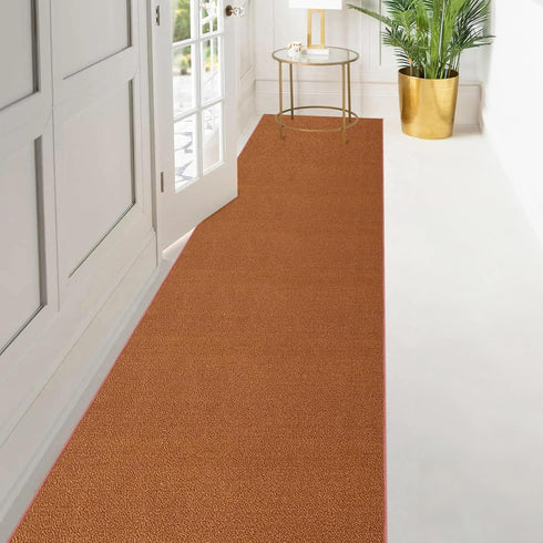 Kapaqua Custom Length Solid Color Runner Rug Non Slip Rubber Backing for Hallway Stair Kitchen Living Room, Burnt Orange, 23in X 1ft by Kapaqua