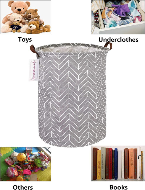 QUEENLALA Large Storage Basket, Collapsible Round Laundry Hamper for Bathroom/Home Decor, Boys and Girls Clothing (Grey