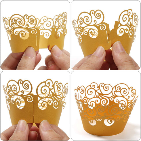 KPOSIYA Cupcake Wrappers, 100 Pack Filigree Artistic Bake Cake Paper Cup, Black, for Wedding Party Birthday