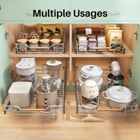 Kitstorack Pull Out Cabinet Organizer, 18" Wide x 21" Deep, Heavy Duty Roll Out Drawers for Kitchen Cabinets