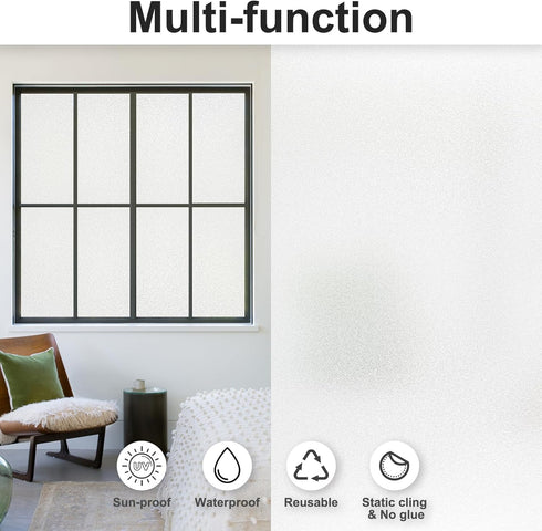 Frosted Glass Window Film with Installation Tools, 17.5 Inch X 6.5 Feet - Heat Blocking Static Clings Reusable for