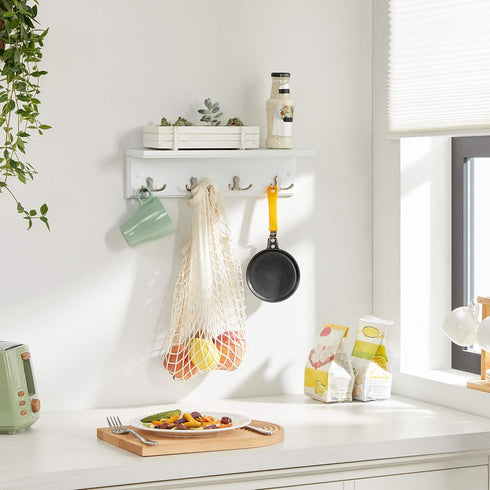 SONGMICS Entryway Hanging Coat Rack, Wall-Mounted Wooden Shelf with 4 Double Hooks