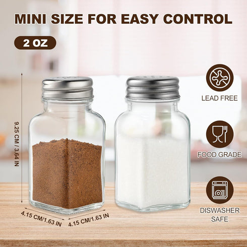 Set, 2 Salt and Pepper Shakers Salt Shaker Pcs,High Transparency Glass Stainless Steel Kitchen Tools Home Essential