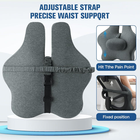 Adjustable Lumbar Support Pillow for Office Chair, Memory Foam Back Cushion for Chair/Car/Sofa/Plane (Darkgray)