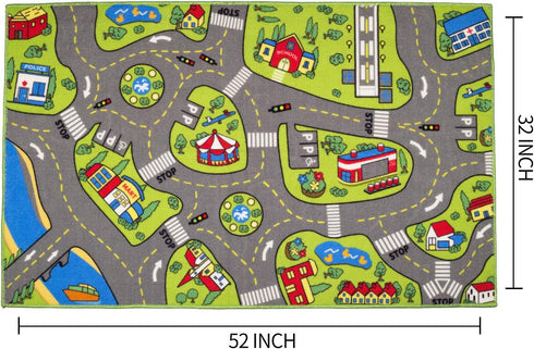 52 32 Large Kids Carpet Playmat Rug x with Non-Slip Backing, City Life Play Mat for Playing with Car Toy, Game Area