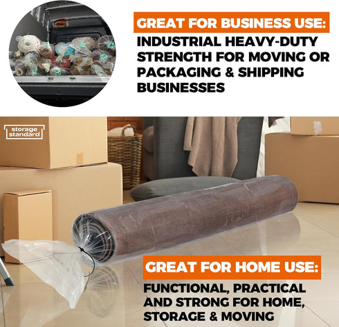 Heavy Duty Rug Storage Bag - Waterproof Plastic Cover for Rolled Carpet Up to 6 x 9 Feet, 4 Mil Thick - 1 Clear Bag, 92