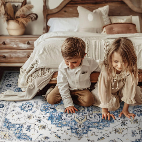 jinchan Vintage Area Rug 2x3, Washable Entryway Rug, Floral Medallion Non-Slip Soft Classic Carpet