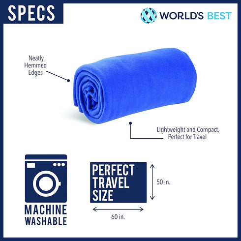 Cozy-Soft Microfleece Travel Blanket, Royal Blue, 50x60 Inch, Lightweight, Compact