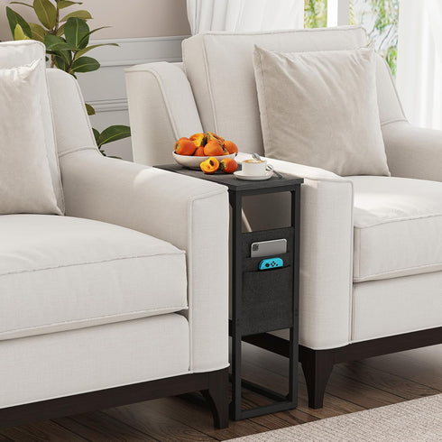 TB01BK082 TUTOTAK C Shaped End Table, Side Table for Couch, Sofa Table with Storage Bag, TV Tray for Living Room