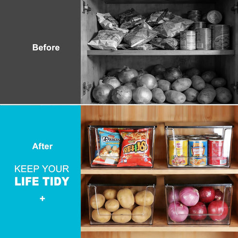 Countertop Pantry Organizers Storage, Under Sink Organizer Trash Bag Holder with Bamboo Lids Large Capacity Clear