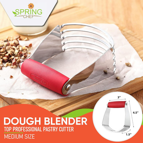 Spring Chef Dough Blender, Top Professional Pastry Cutter, Heavy Duty Baking Tool with Stainless Steel Blades, Medium Size, Red by Spring Chef