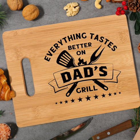 Gifts for Dad, Best Dad Birthday Gift - Unique Bamboo Cutting Board Gift for Dad Father Daddy - Cool Christmas Fathers Day Gift for Dad - Everything Tastes Better on Dad's Grill by GiftyTrove