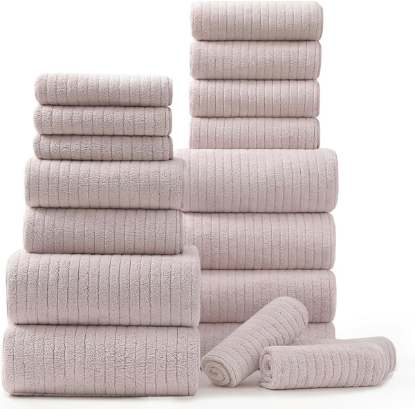 18 Piece Bath Towels Set,Soft Family Bathroom Towel Set with Hanging Loops-6