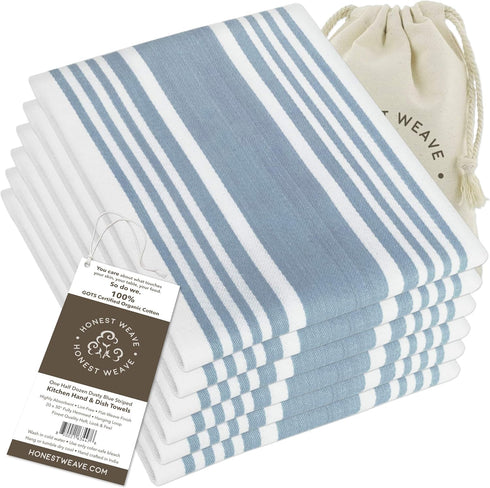 HONEST WEAVE GOTS Certified Organic Cotton Kitchen Hand and Dish Towel Sets