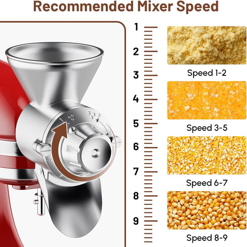 Grain Mill Attachment for Kitchenaid Stand Mixer, All Metal, 9 Levels Flour Mill, Suitable for Fully Dried