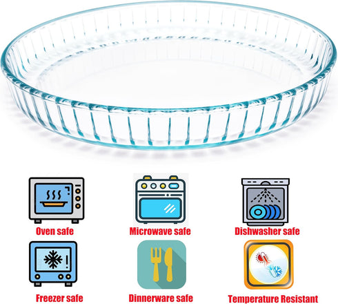 Pie Plate 10.5 Inch, Oven Glass Pie Pan for Baking Pie Crust, Clear Baking Dish with Rippled Edge