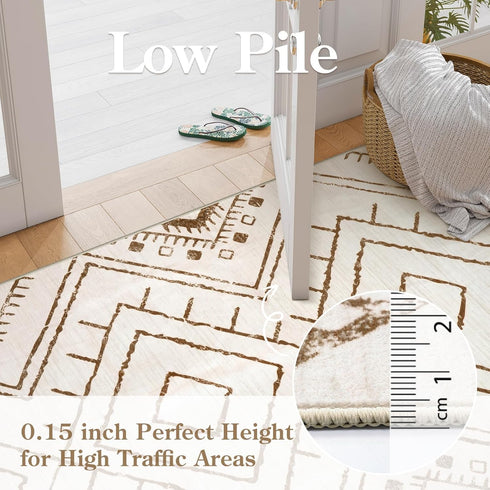 5x7 LIVEBOX Western Area Rug, Beige Washable Rugs for Living Room Bedroom, Non Slip Moroccan Tribal Rug Low Pile