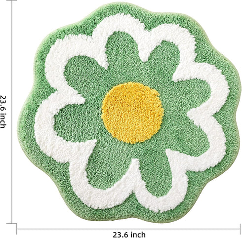 TRUEDAYS Sage Green Flower Shaped Bath Rug - Non-Slip Water Absorbent Bathroom Mat, Machine Washable