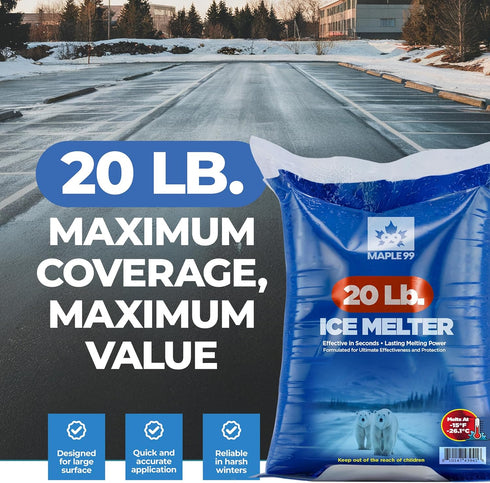 Maple99 -20 lb -15 Ice Melt Safer for Concrete Bag, Snow Salt Ice Melt, Salt for Snow and Ice Removal, Sidewalk Salt