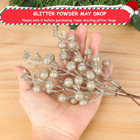 36Pcs 9.5 Inch HOHOTIME Christmas Glitter Berries Stems, Artificial Christmas Tree Picks for Christmas Tree Decorations