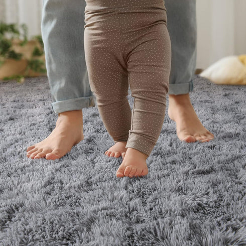 YJ.GWL Area Rugs for Bedroom - 2x3 Washable Small Grey Bedside Rug, Fluffy Shaggy Indoor Carpet