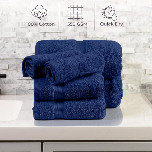 6 Set 550 100% 2 2 2 Set Lavish Home Piece Towel - GSM Cotton Bathroom Accessories - Bath Sheets, Hand Towels, and Wash