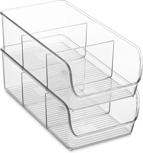 Set of 4 Food Storage Organizer Bins - Divided 3 Compartment Kitchen Pantry Organizers for Food Packets, Clear