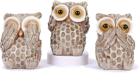 Set of 3 Owl Statues Home Dcor, Cute Owl Figurines for Shelf,