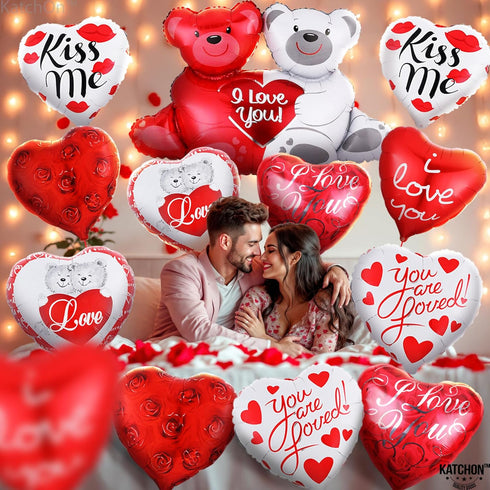 KatchOn Big Teddy Bear Balloons Set, 40 Inch, Pack of 13, I Love You Balloons for Engagement