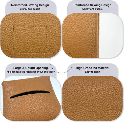Tissue Box Cover 5X5X5'' - PU Leather Square Tissue Holder for Bathroom Vanity, Car, Night Stands, Office, Kitchen
