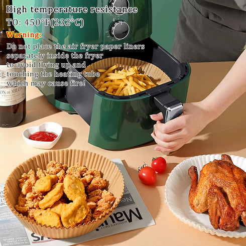 Air Fryer Liner Round, 100PCS Disposable Liners, 6.3 inch for 2 to 4.9Qt Air Fryer, Unbleached Non-stick Parchment Paper