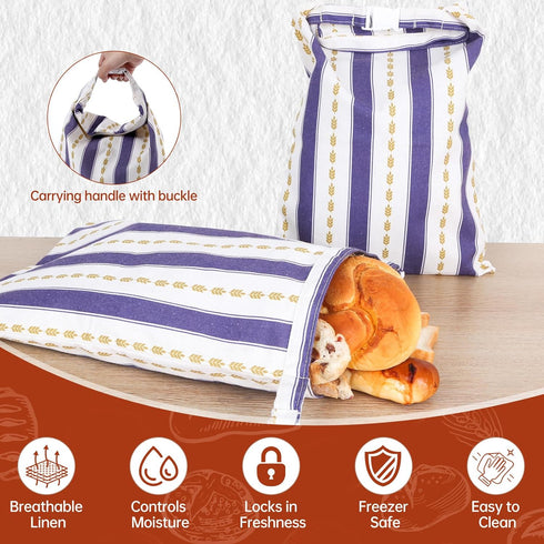YUCOBE 2 Pack Beeswax Bread Bags for Sourdough Waxed Bread Bags for Homemade Bread Reusable Linen Cotton Cloth