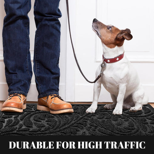 Yimobra Sturdy Door Mat, Heavy Duty Welcome Mats for Home Entrance, Weather Resistant Easy Clean (Black)