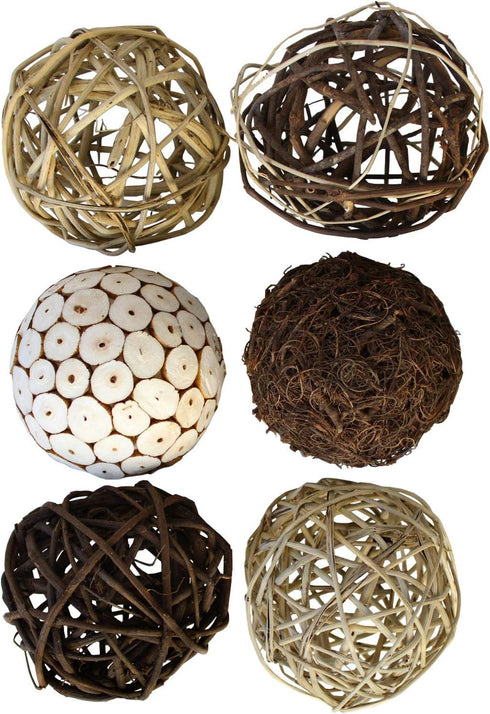 Blue Donuts Decorative Balls, Assorted Rattan Wicker Balls for Centerpiece Bowl Fillers, Pack of 6