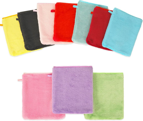 PHOGARY 10 68inch, 10 PCS Microfiber Body Wash Mitts, Flannel Soft Face Mitten, Bath Spa Cloth, Reusable Makeup Remover