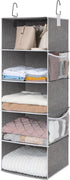 StorageWorks 5-Shelf Hanging Shelves for Closet, Foldable Hanging Closet Organizers with 2