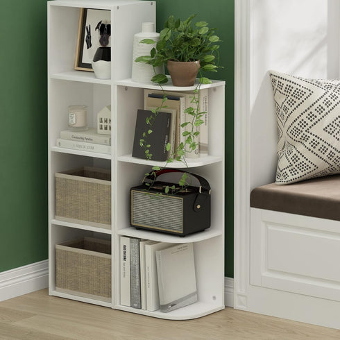 Furinno Pasir 3-Tier Corner Open Shelf Bookcase in White