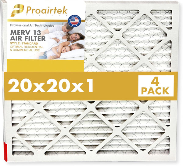 Proairtek AF20201M13SWH Model 20x20x1 Pack of 4 Air Filters - MERV 13 for Clean, Crisp Air in Home