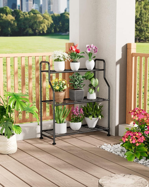 3-Tier 27" 11.4" 29.3") Kitsure Plant Stand Indoor & Outdoor - Metal Plant Shelf with Adjustable Leveling Feet, Easy
