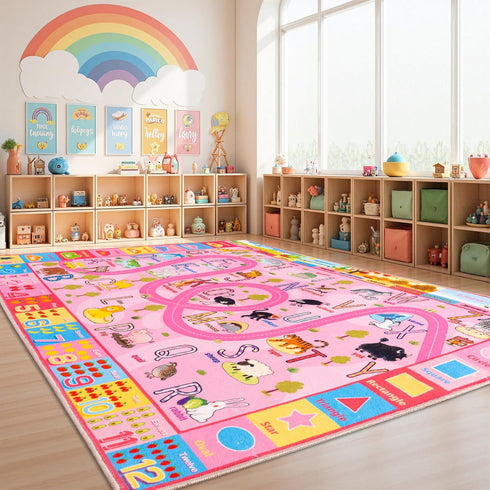Washable Kids Play Rug 5x7, Non-Slip Educational Animal & Season Shape Carpet