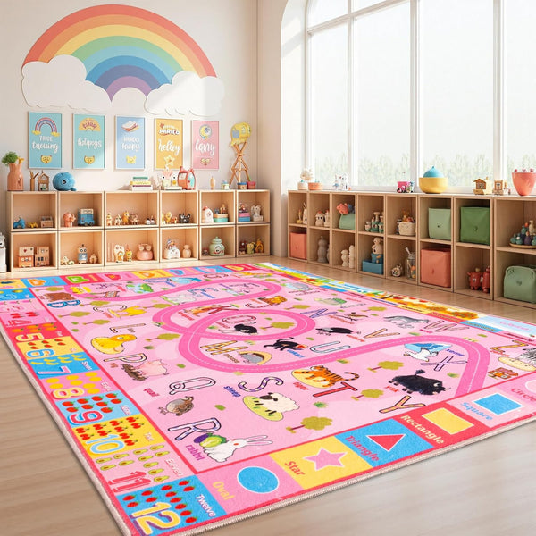 Washable Kids Play Rug 5x7, Non-Slip Educational Animal & Season Shape Carpet
