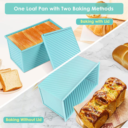 Blue Sandwich Bread Loaf Pan, 1LB Dough Capacity Rectangular Bread Pan, Non-Stick Loaf Pan with Dough Scraper Cutter for Sandwich Bread by Spmarkt